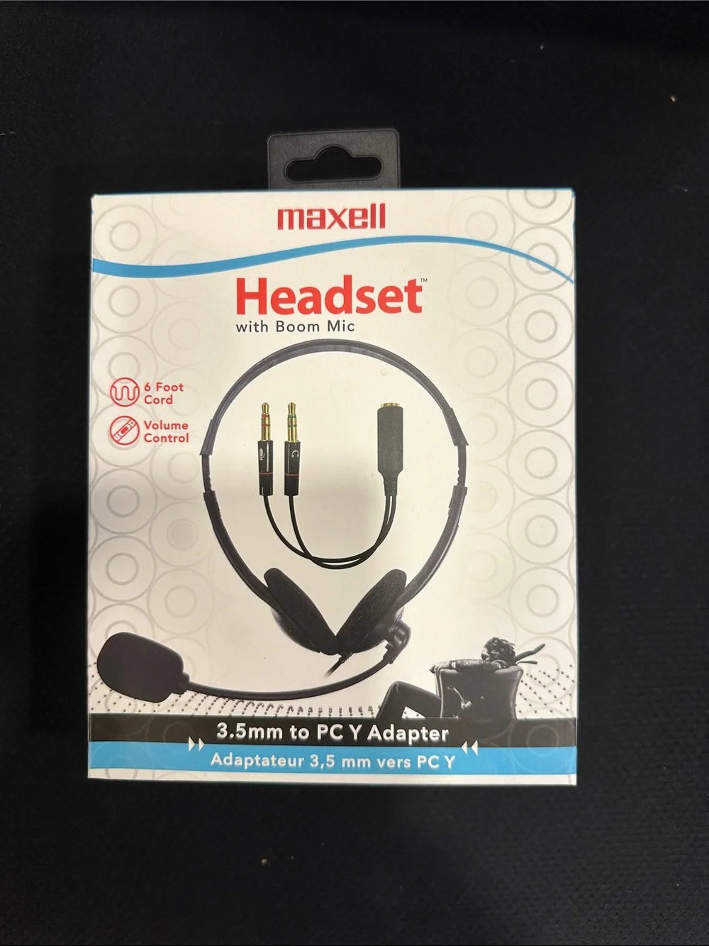 Maxell Black Headset with Boom Mic - 3.5mm to PC Y Adapter